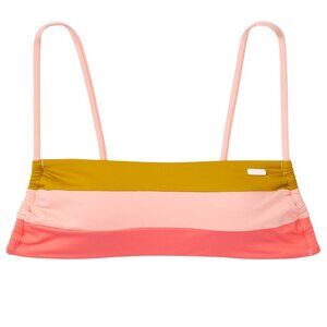 New! Roxy Bonus Babe Pink Green Colorblock Bandeau Bikini Swim Top 31476